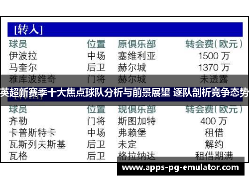 英超新赛季十大焦点球队分析与前景展望 逐队剖析竞争态势