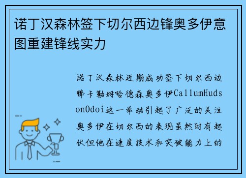 诺丁汉森林签下切尔西边锋奥多伊意图重建锋线实力
