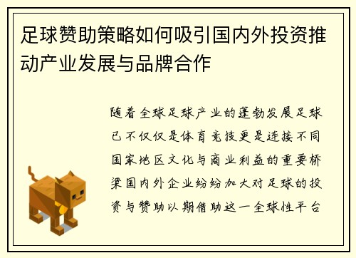 足球赞助策略如何吸引国内外投资推动产业发展与品牌合作 足球赞助策略如何吸引国内外投资推动产业发展与品牌合作